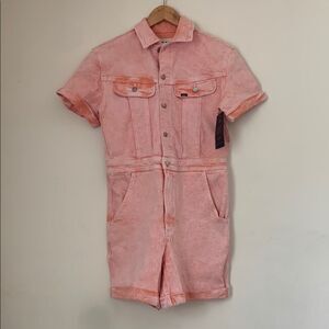 Womens SZ XS Lee Modern Vintage Short Union Alls Denim Romper Persimmon Acid
